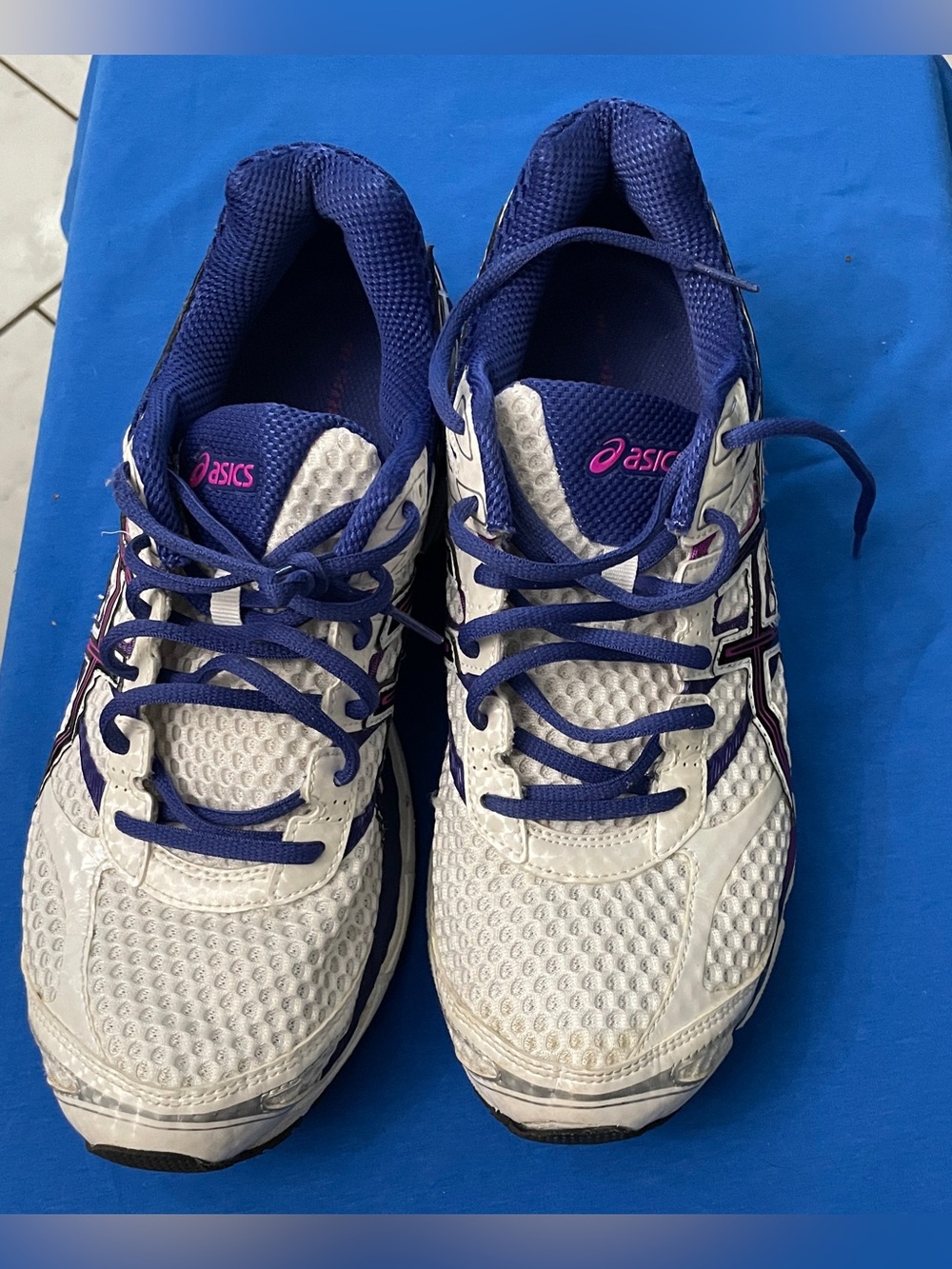 ASICS Women's White and Navy Athletic Running Shoes
